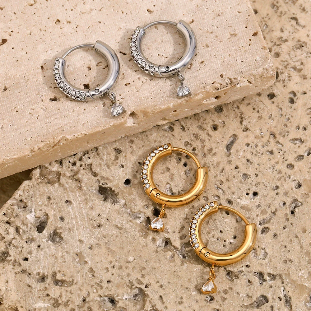 Wholesale Women's Geometric Stainless Steel 18K Gold Plated Small Love Pendant Half Drill Earrings - Image 4