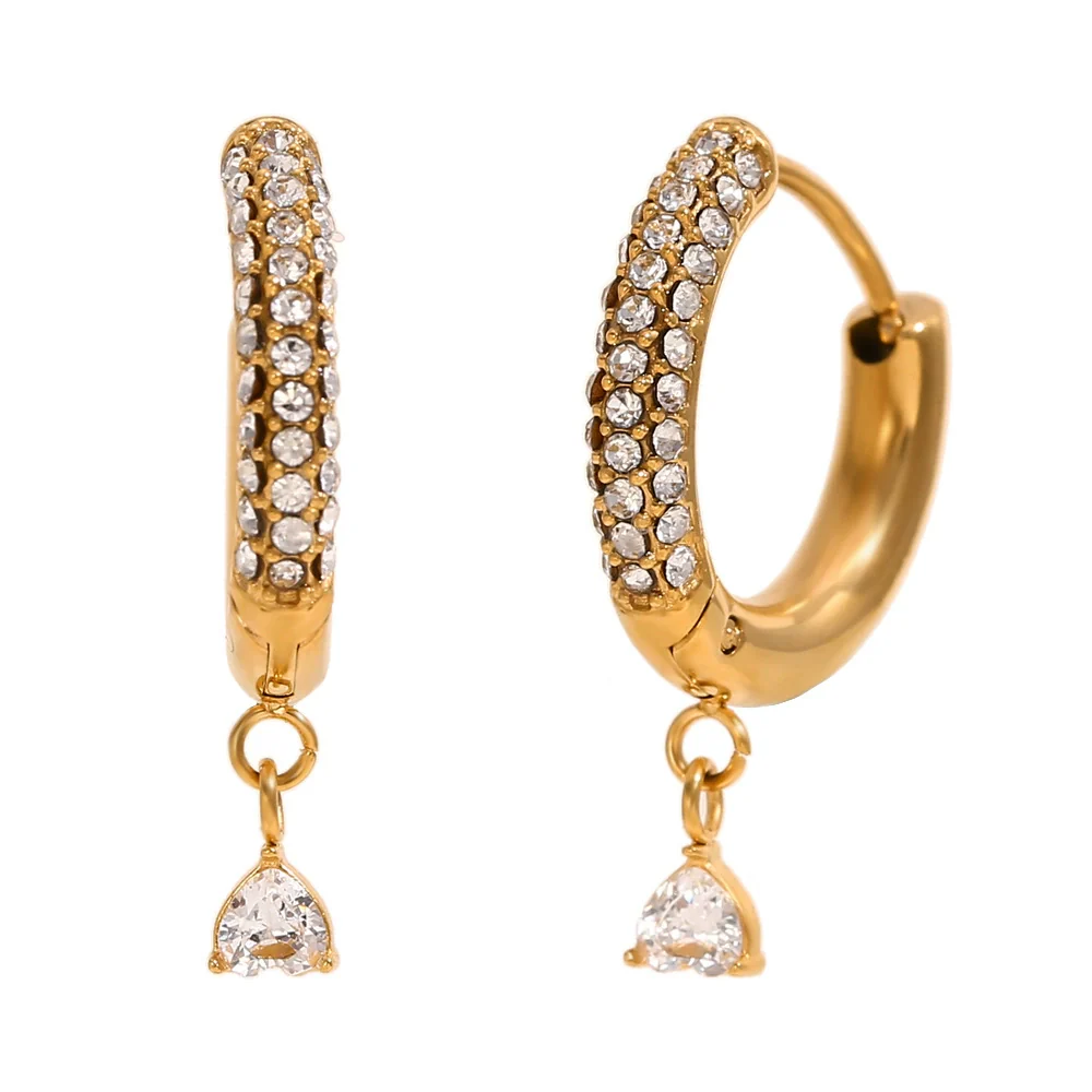 Wholesale Women's Geometric Stainless Steel 18K Gold Plated Small Love Pendant Half Drill Earrings - Image 6