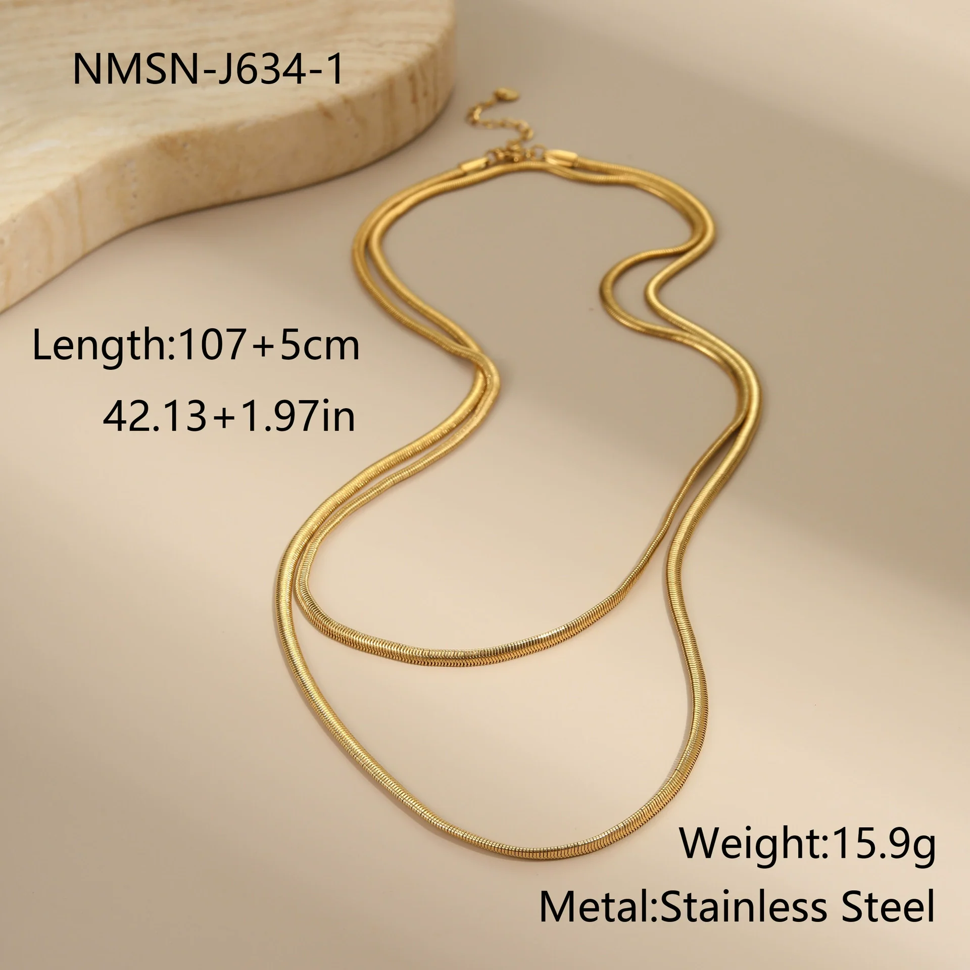 Wholesale Women's Geometric Stainless Steel 18K Gold Plated Snake Bone Chain Necklace - Image 6