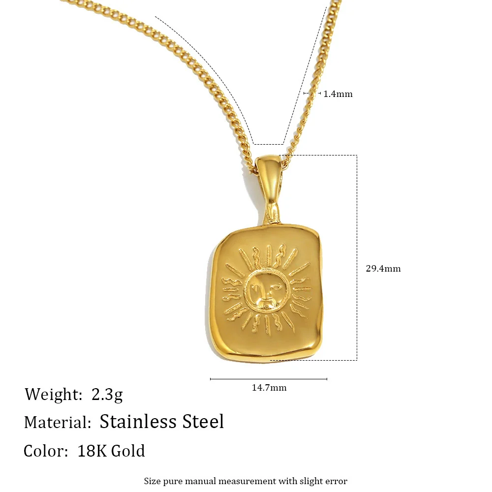 Wholesale Women's Geometric Stainless Steel 18K Gold Plated Sun Face Pendant Necklace With O Word Chain Light Luxury Style - Image 2