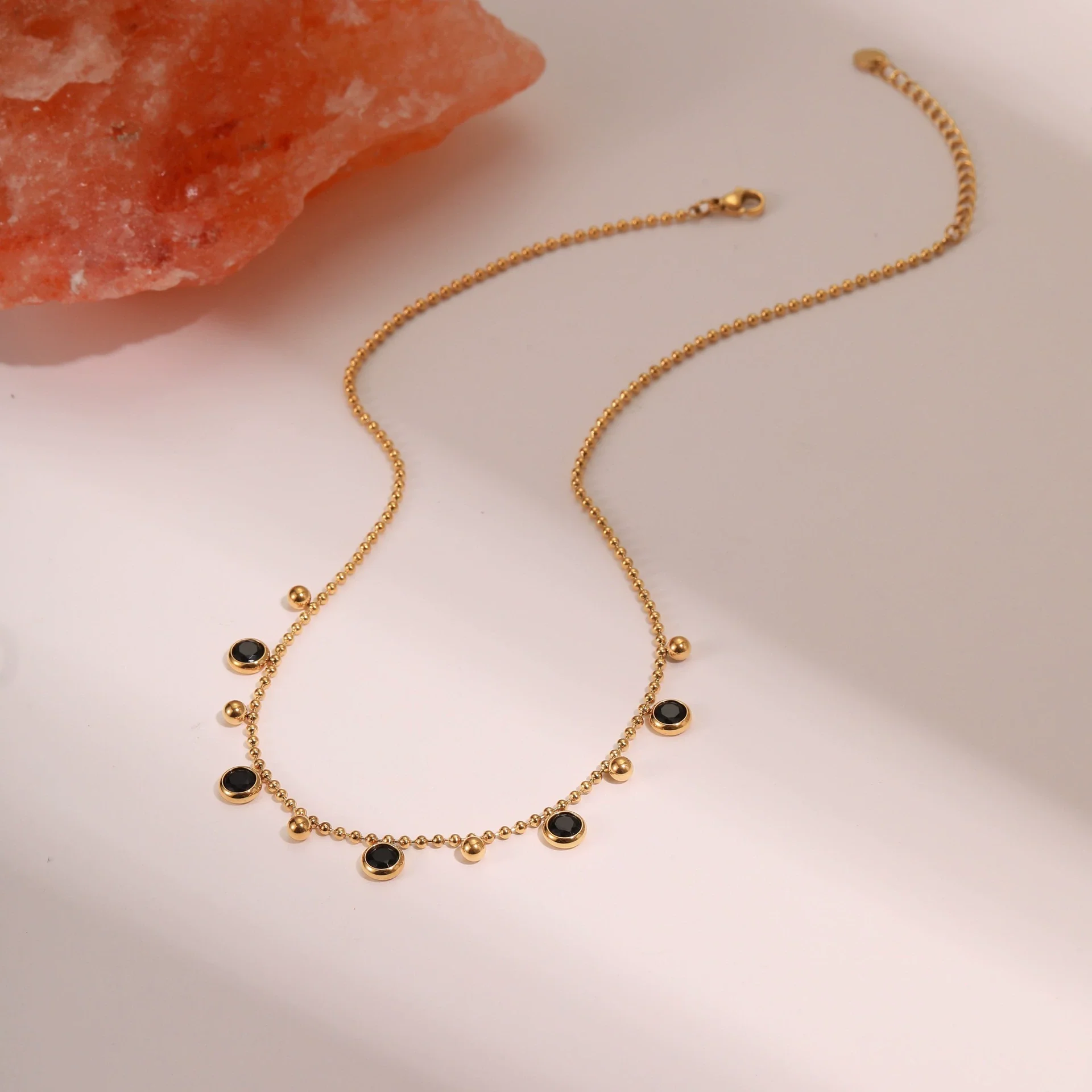 Wholesale Women's Geometric Stainless Steel 18K Gold Plated Tassel Zircon Necklace Fashion Jewelry - Image 3