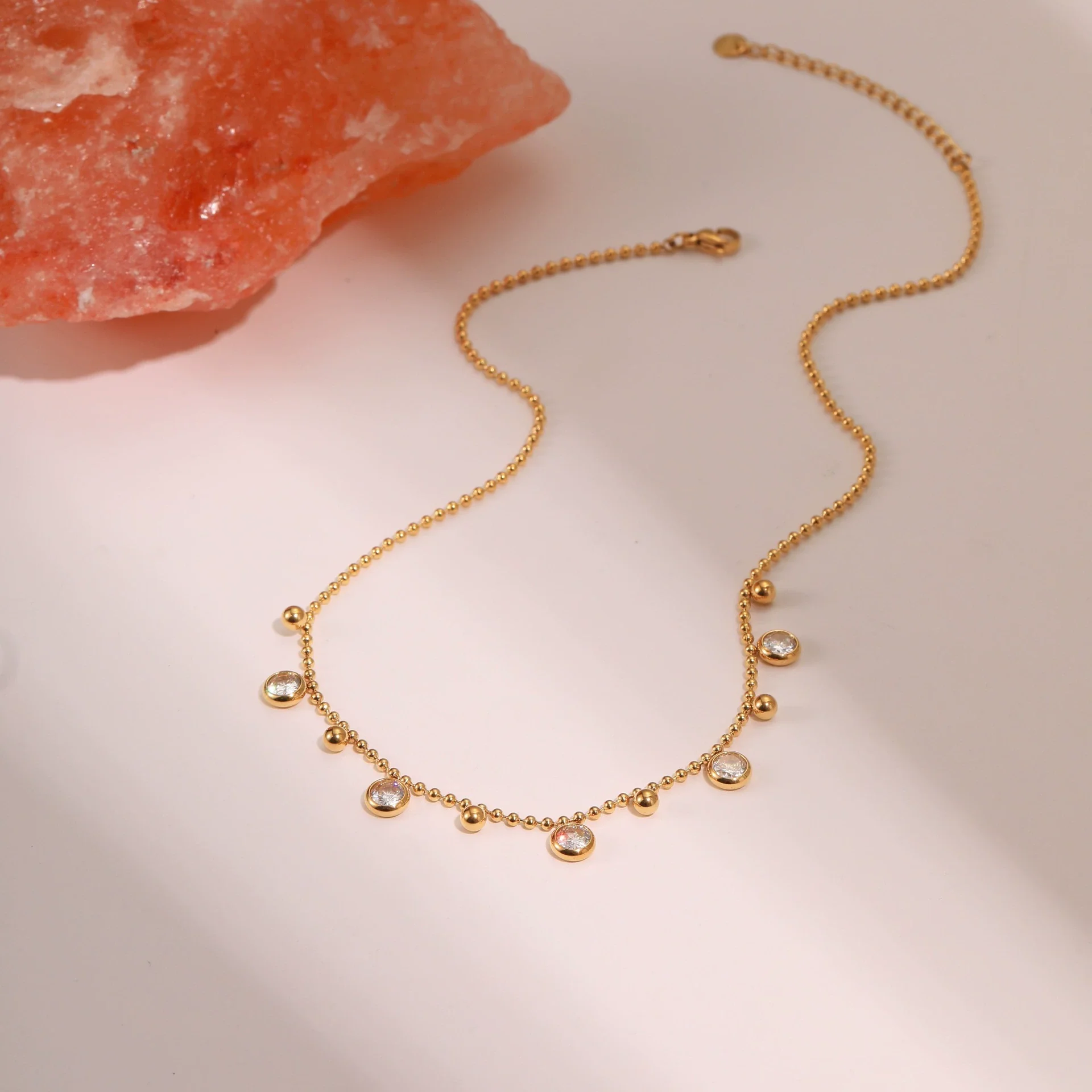 Wholesale Women's Geometric Stainless Steel 18K Gold Plated Tassel Zircon Necklace Fashion Jewelry - Image 4
