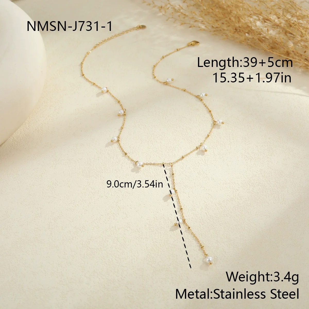 Wholesale Women's Geometric Stainless Steel 18K Gold Plated Yshaped Chain Necklace With Imitation Pearl - Image 6