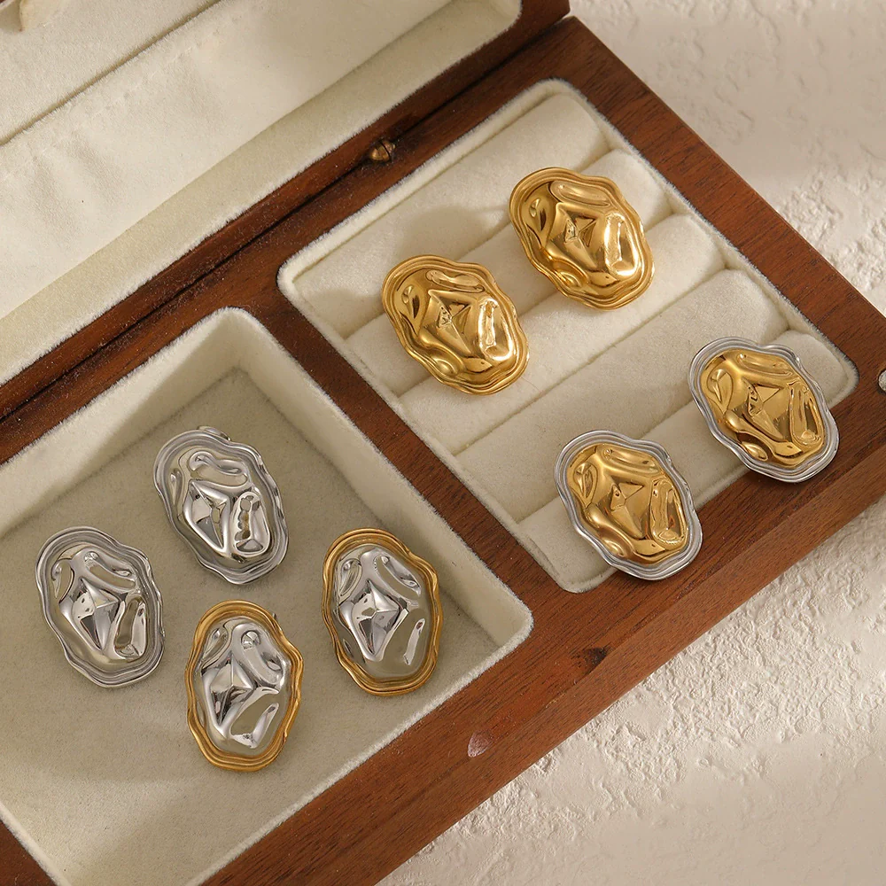 Wholesale Women's Geometric Stainless Steel And Titanium Steel Earrings With Pvd Furnace Vacuum Real Gold Plating