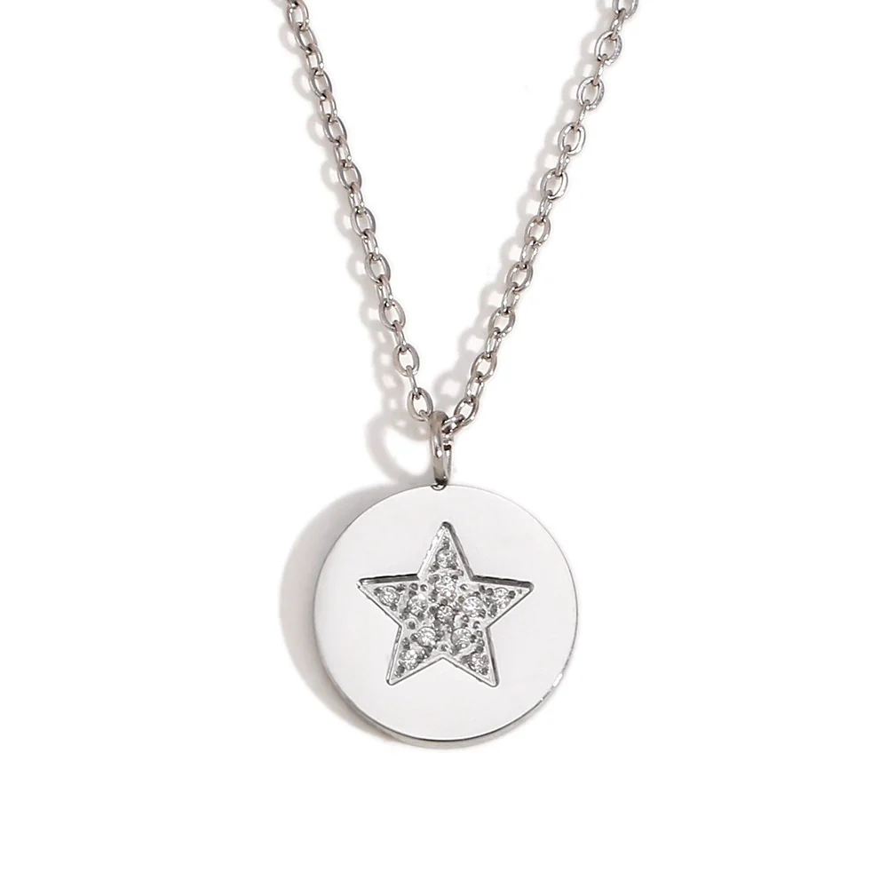 Wholesale Women's Geometric Stainless Steel And Titanium Steel Electroplated 18K Gold Round And Five Pointed Star Necklace Pendant - Image 5