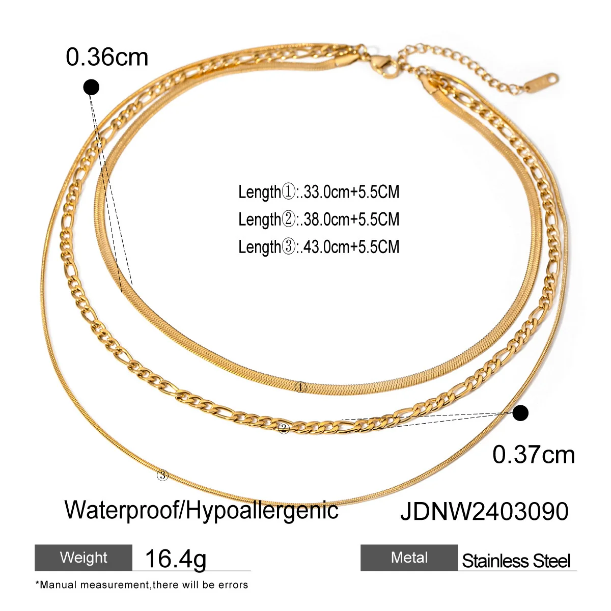 Wholesale Women's Geometric Stainless Steel And Titanium Steel Electroplated Threelayer Stacked Necklace - Image 36
