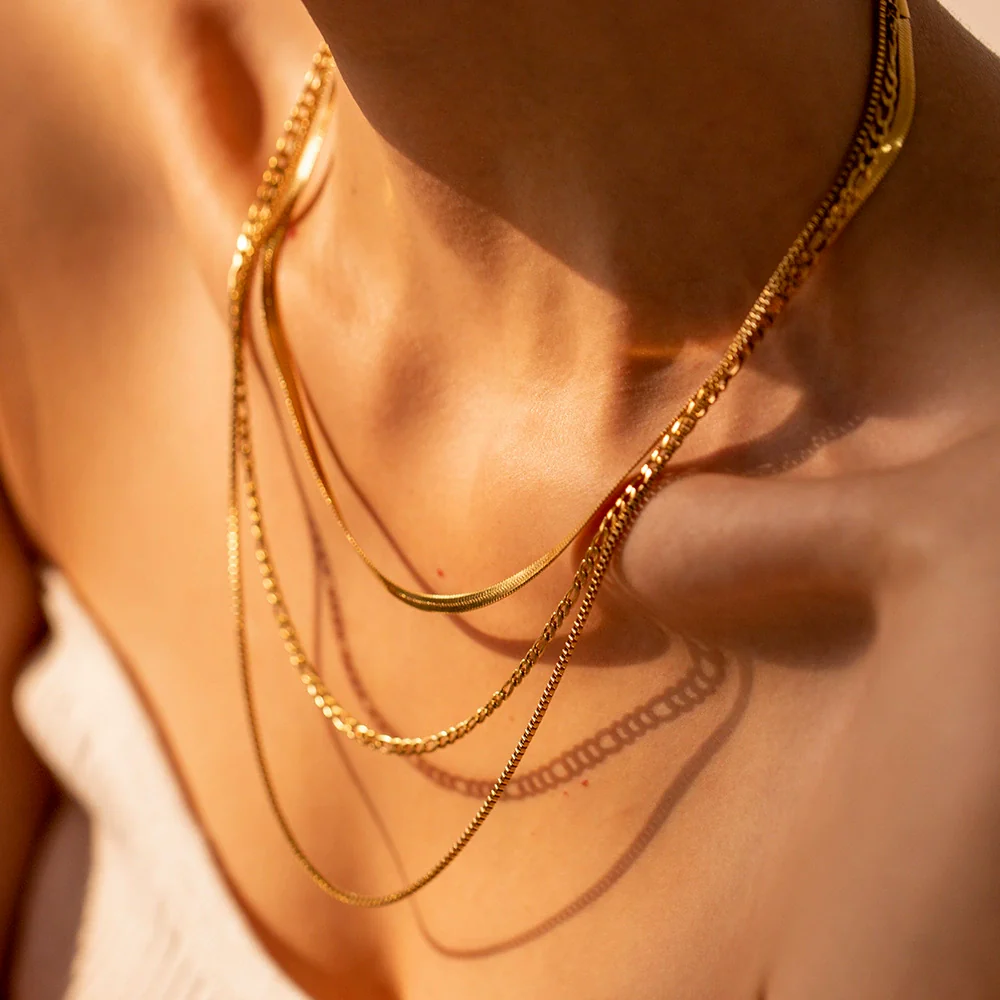 Wholesale Women's Geometric Stainless Steel And Titanium Steel Electroplated Threelayer Stacked Necklace - Image 4