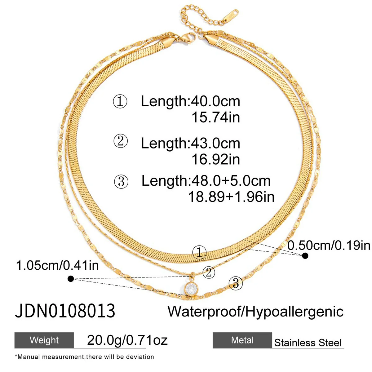 Wholesale Women's Geometric Stainless Steel And Titanium Steel Electroplated Threelayer Stacked Necklace - Image 8