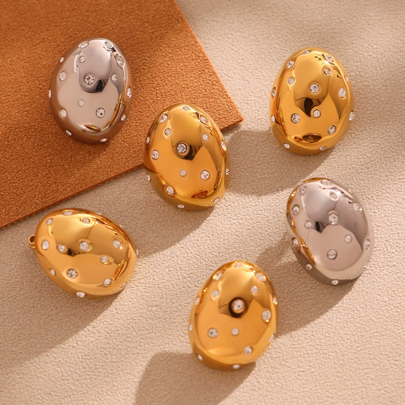 Wholesale Women's Geometric Stainless Steel And Zircon Electroplated Ferris Wheel Oval Diamond Earrings - Image 2