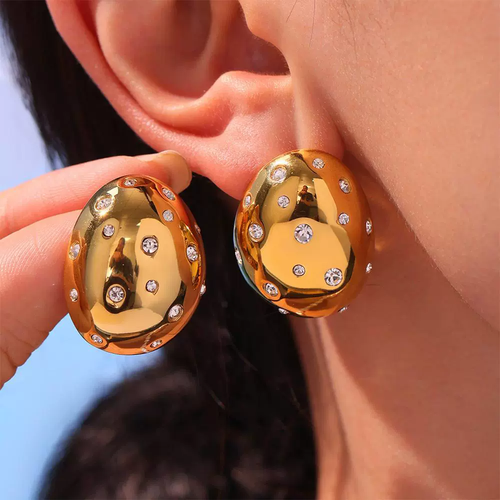 Wholesale Women's Geometric Stainless Steel And Zircon Electroplated Ferris Wheel Oval Diamond Earrings - Image 3