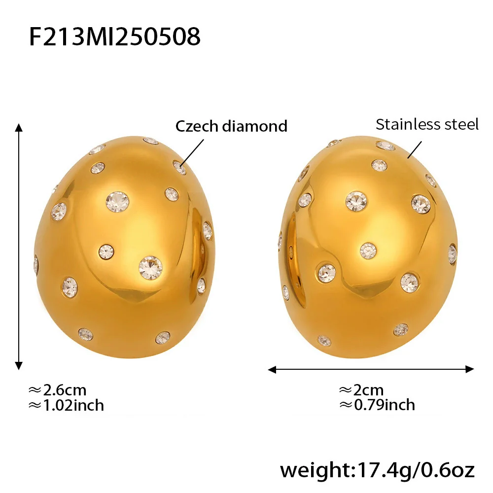 Wholesale Women's Geometric Stainless Steel And Zircon Electroplated Ferris Wheel Oval Diamond Earrings - Image 6