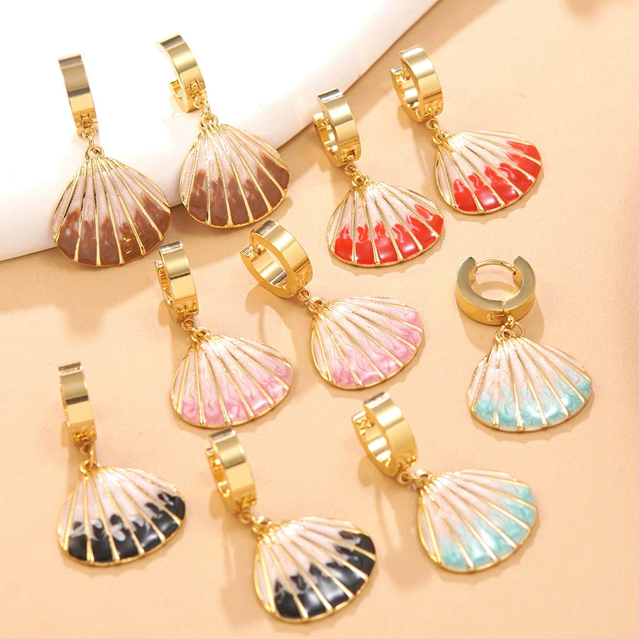 Wholesale Women's Geometric Stainless Steel Dripping Oil Shell Earrings Vacation Style Jewelry