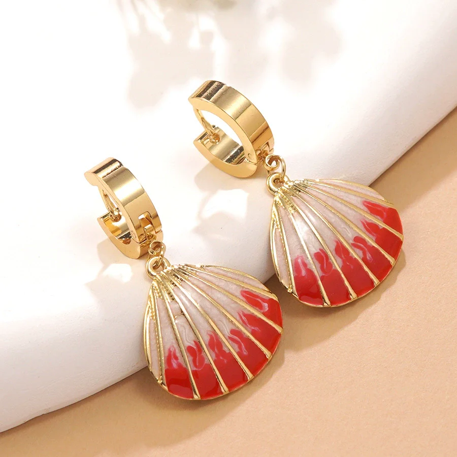 Wholesale Women's Geometric Stainless Steel Dripping Oil Shell Earrings Vacation Style Jewelry - Image 4