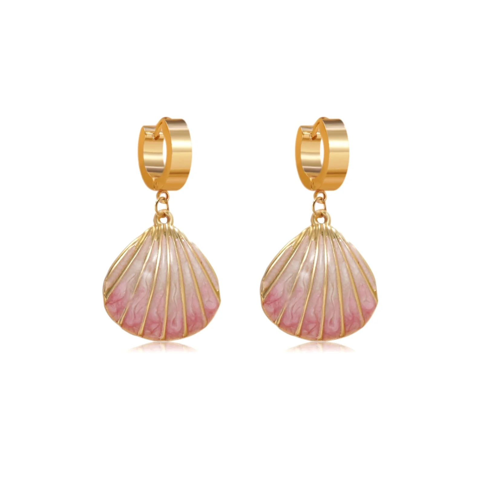 Wholesale Women's Geometric Stainless Steel Dripping Oil Shell Earrings Vacation Style Jewelry - Image 5