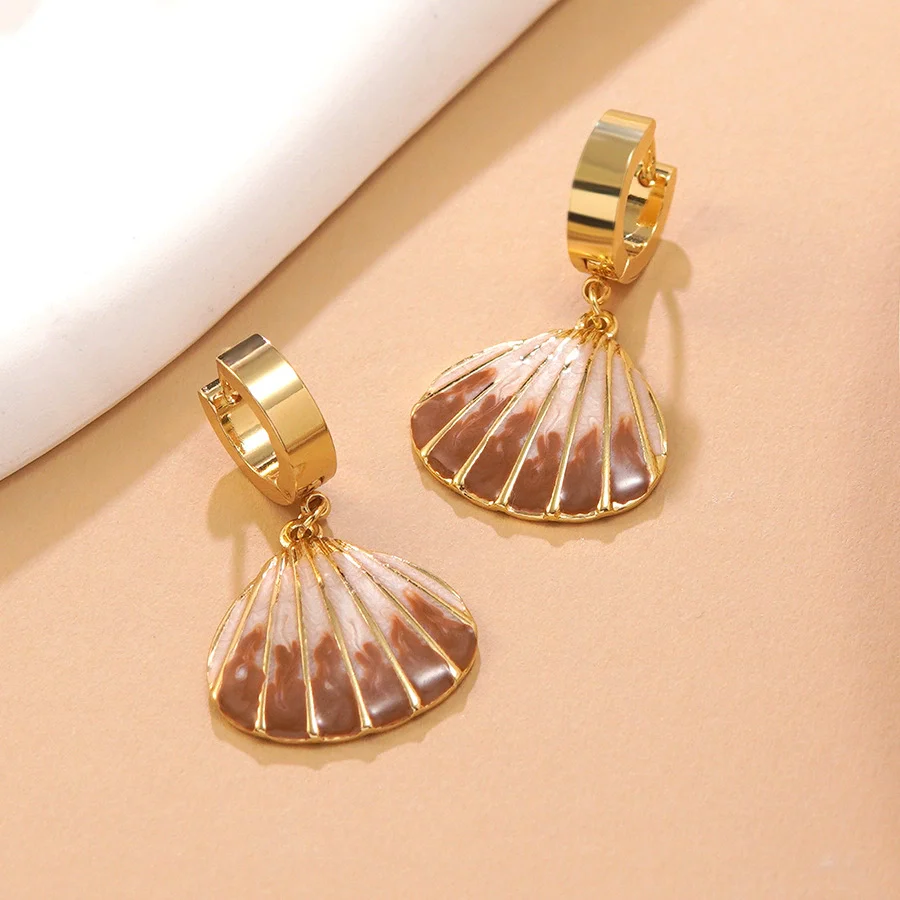 Wholesale Women's Geometric Stainless Steel Dripping Oil Shell Earrings Vacation Style Jewelry - Image 7