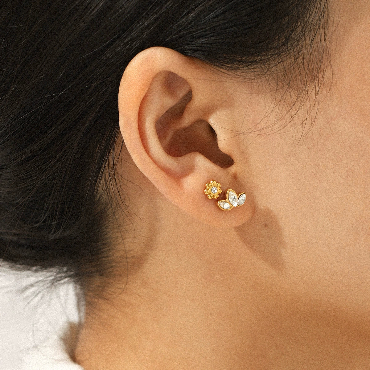Wholesale Women's Geometric Stainless Steel Earrings Set With Zirconia In Plants Flowers Style - Image 3