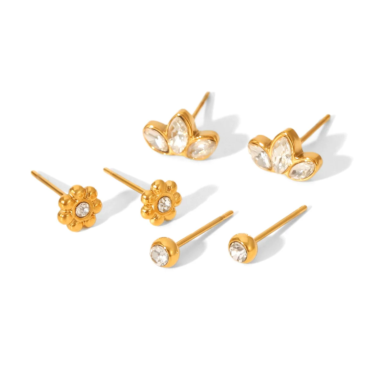 Wholesale Women's Geometric Stainless Steel Earrings Set With Zirconia In Plants Flowers Style - Image 5