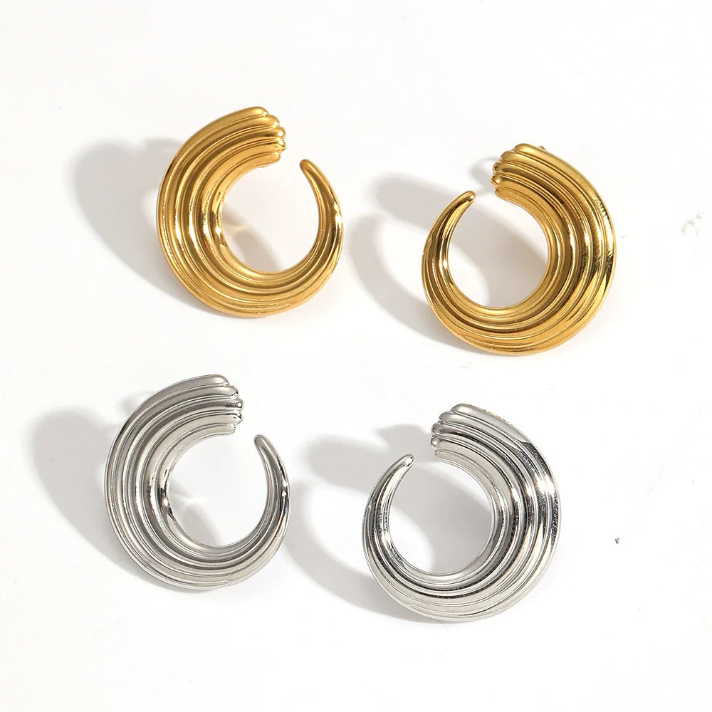 Wholesale Women's Geometric Stainless Steel Earrings With Pvd Furnace Vacuum Real Gold Plating - Image 4
