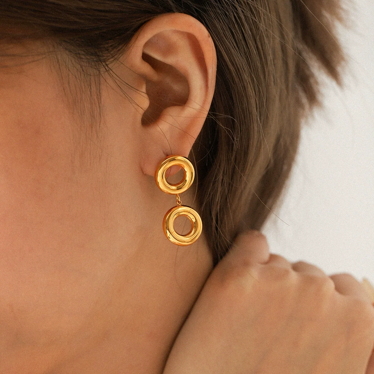 Wholesale Women's Geometric Stainless Steel Earrings With Pvd Furnace Vacuum Real Gold Plating - Image 2