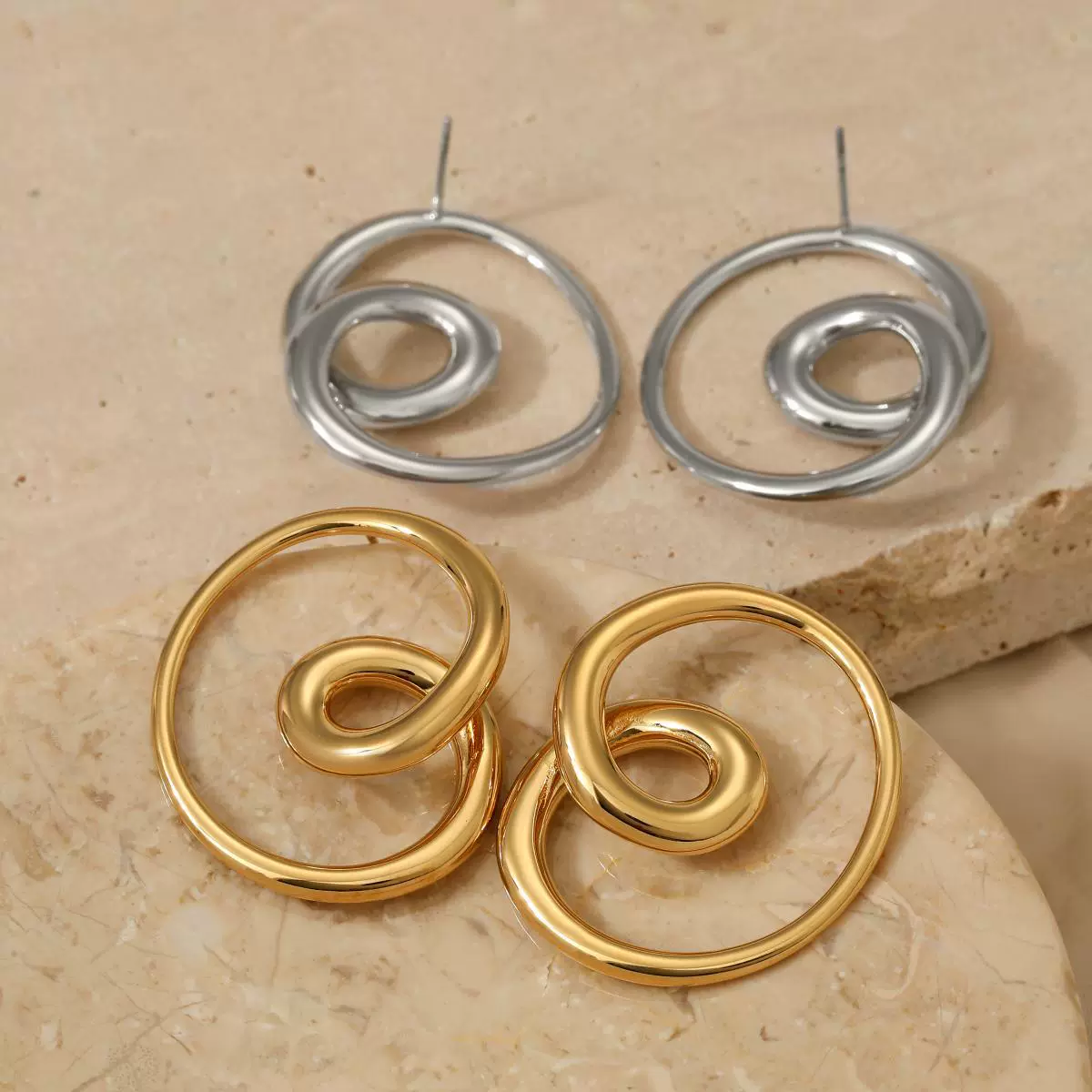 Wholesale Women's Geometric Stainless Steel Earrings With Pvd Furnace Vacuum Real Gold Plating - Image 3