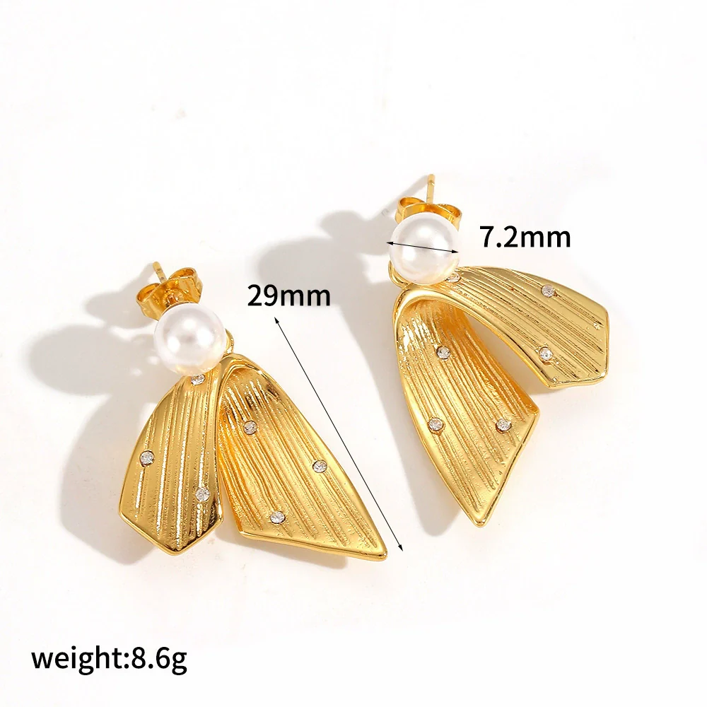 Wholesale Women's Geometric Stainless Steel Earrings With Wing Texture Pvd Furnace Vacuum Real Gold Plating - Image 6