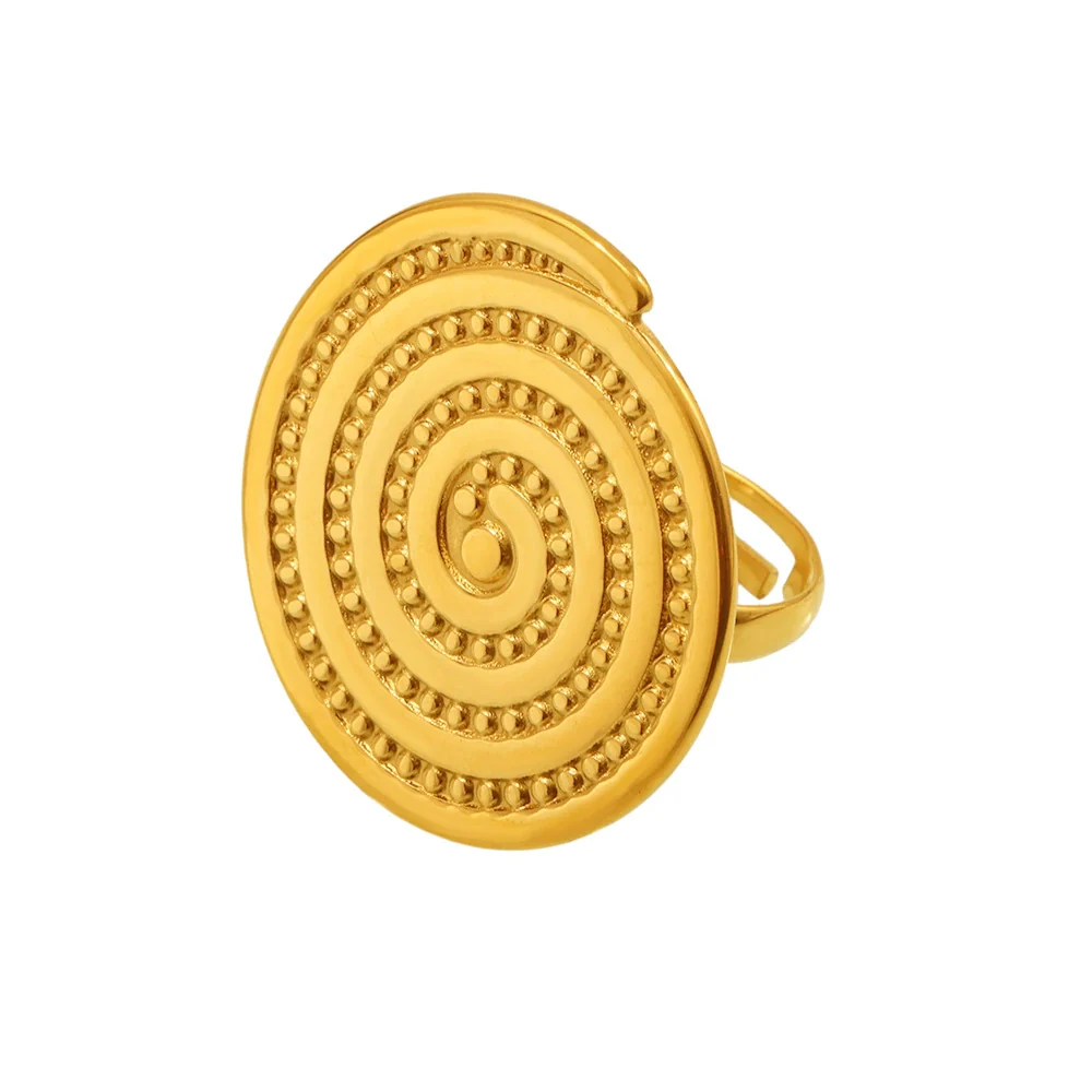 Wholesale Women's Geometric Stainless Steel Electroplated 18K Gold Ferris Wheel Ring With Mosquito Coil Texture - Image 5