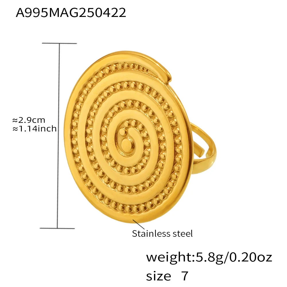 Wholesale Women's Geometric Stainless Steel Electroplated 18K Gold Ferris Wheel Ring With Mosquito Coil Texture - Image 6