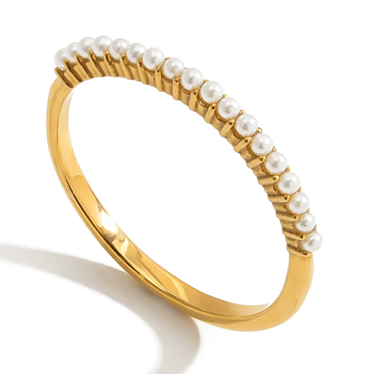 Wholesale Women's Geometric Stainless Steel Electroplated 18K Gold Pearl Ring Fashionable And Versatile Highend Accessories - Image 5