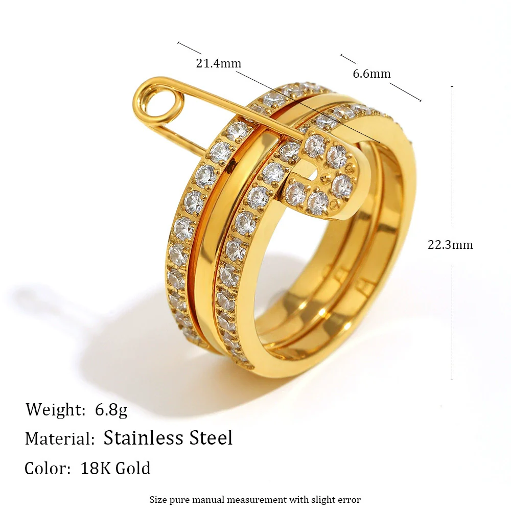 Wholesale Women's Geometric Stainless Steel Electroplated 18K Gold Threelayer Ring Hand Jewelry Light Luxury Style - Image 2