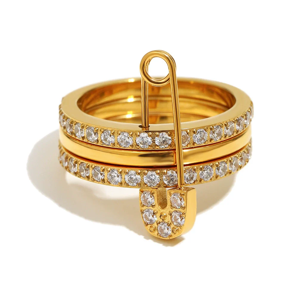 Wholesale Women's Geometric Stainless Steel Electroplated 18K Gold Threelayer Ring Hand Jewelry Light Luxury Style - Image 4