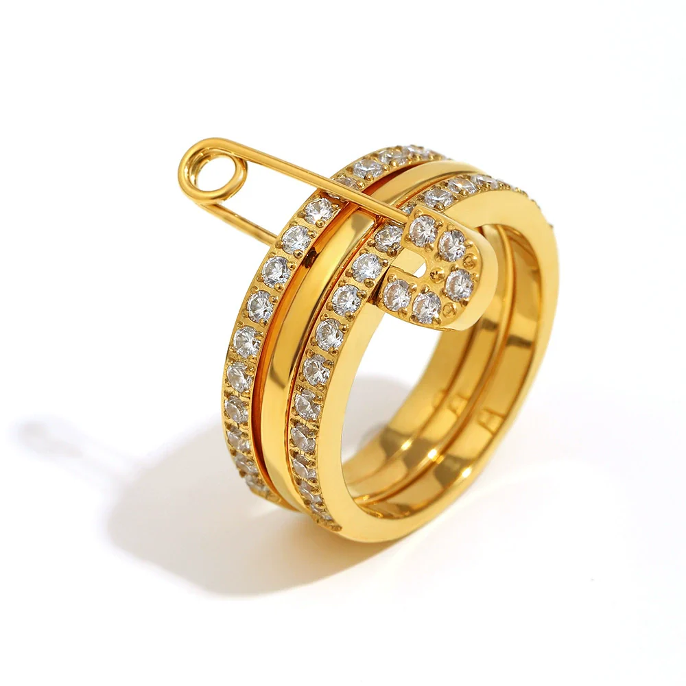Wholesale Women's Geometric Stainless Steel Electroplated 18K Gold Threelayer Ring Hand Jewelry Light Luxury Style - Image 5