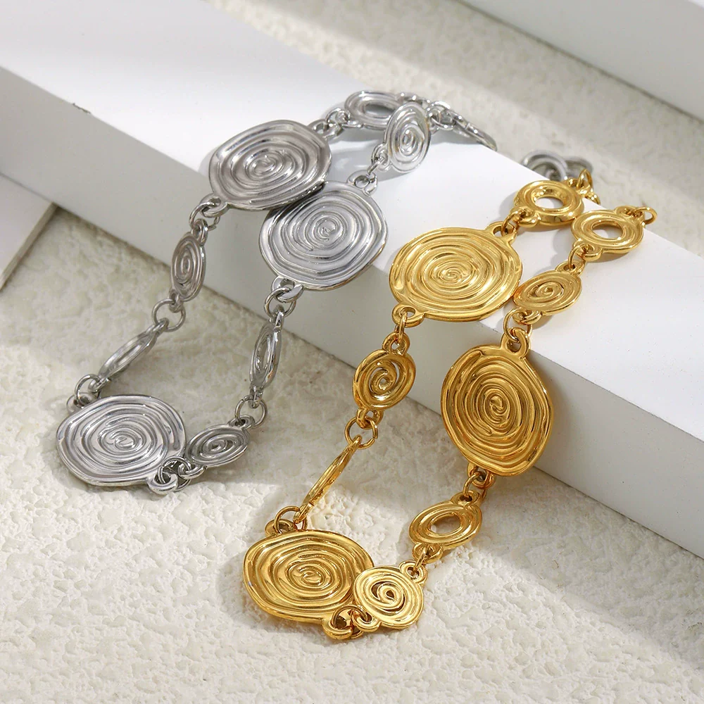 Wholesale Women's Geometric Stainless Steel Electroplated Conch Fossil Bracelet Retro Highend Hand Jewelry