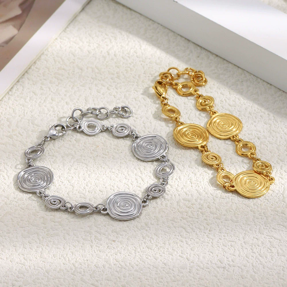 Wholesale Women's Geometric Stainless Steel Electroplated Conch Fossil Bracelet Retro Highend Hand Jewelry - Image 3