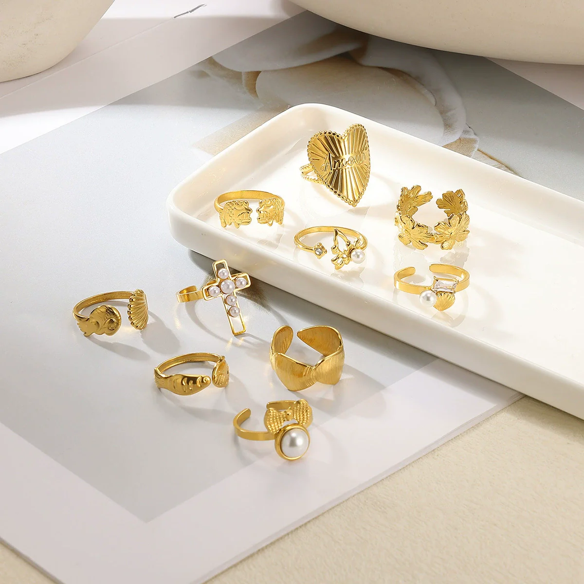 Wholesale Women's Geometric Stainless Steel Electroplated Cross Rings Light Luxury Hand Jewelry - Image 2