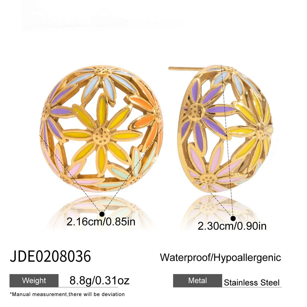 Wholesale Women's Geometric Stainless Steel Electroplated Cut Out Ball And Flower Earrings Niche Design - Image 6