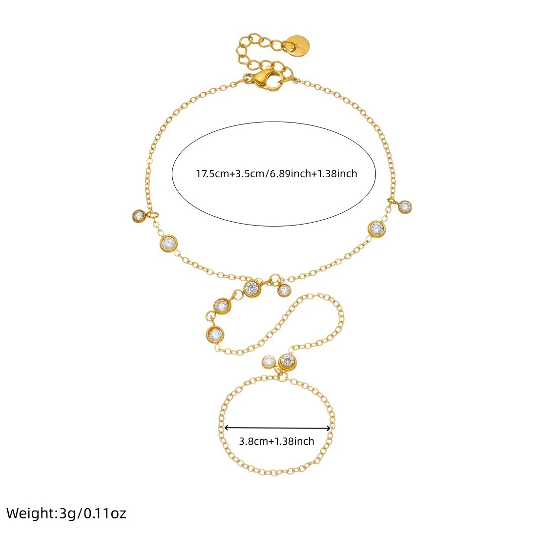 Wholesale Women's Geometric Stainless Steel Electroplated Diamondencrusted Round Chain Ring Bracelet Hand Chain Accessories - Image 4