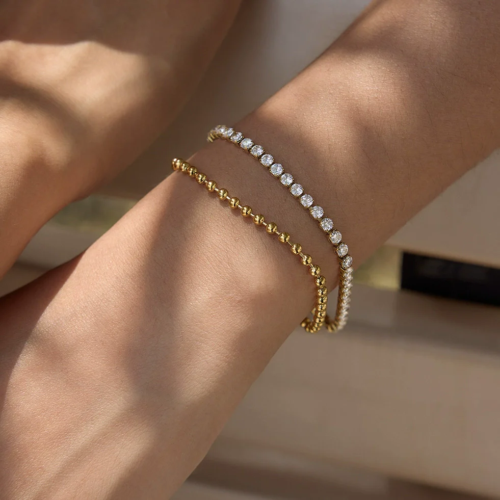 Wholesale Women's Geometric Stainless Steel Electroplated Doublelayer Zircon Bracelet Jewelry Accessories - Image 2