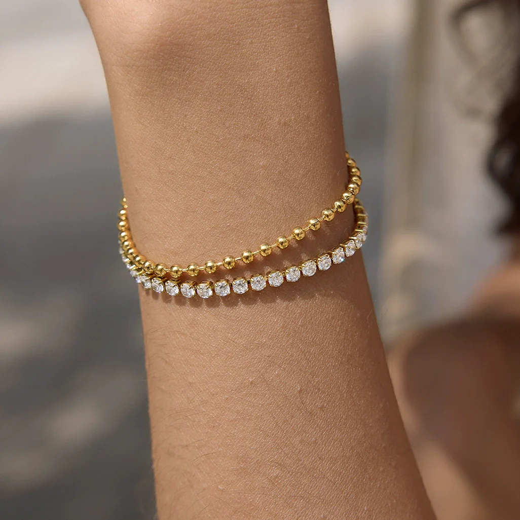 Wholesale Women's Geometric Stainless Steel Electroplated Doublelayer Zircon Bracelet Jewelry Accessories - Image 3