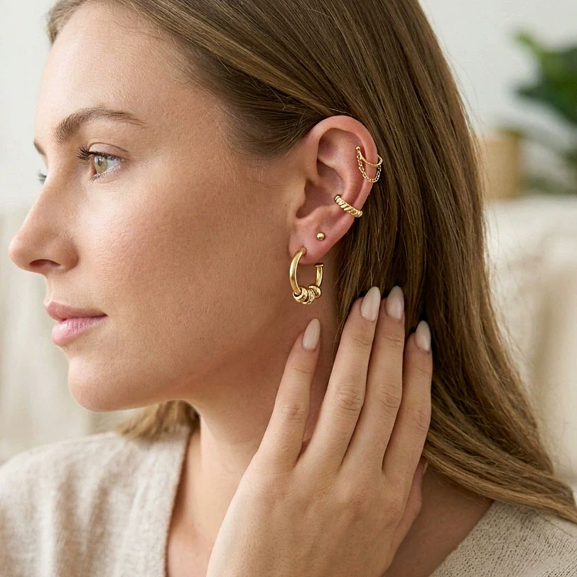 Wholesale Women's Geometric Stainless Steel Electroplated Earrings Light Luxury Highend Niche Design - Image 3