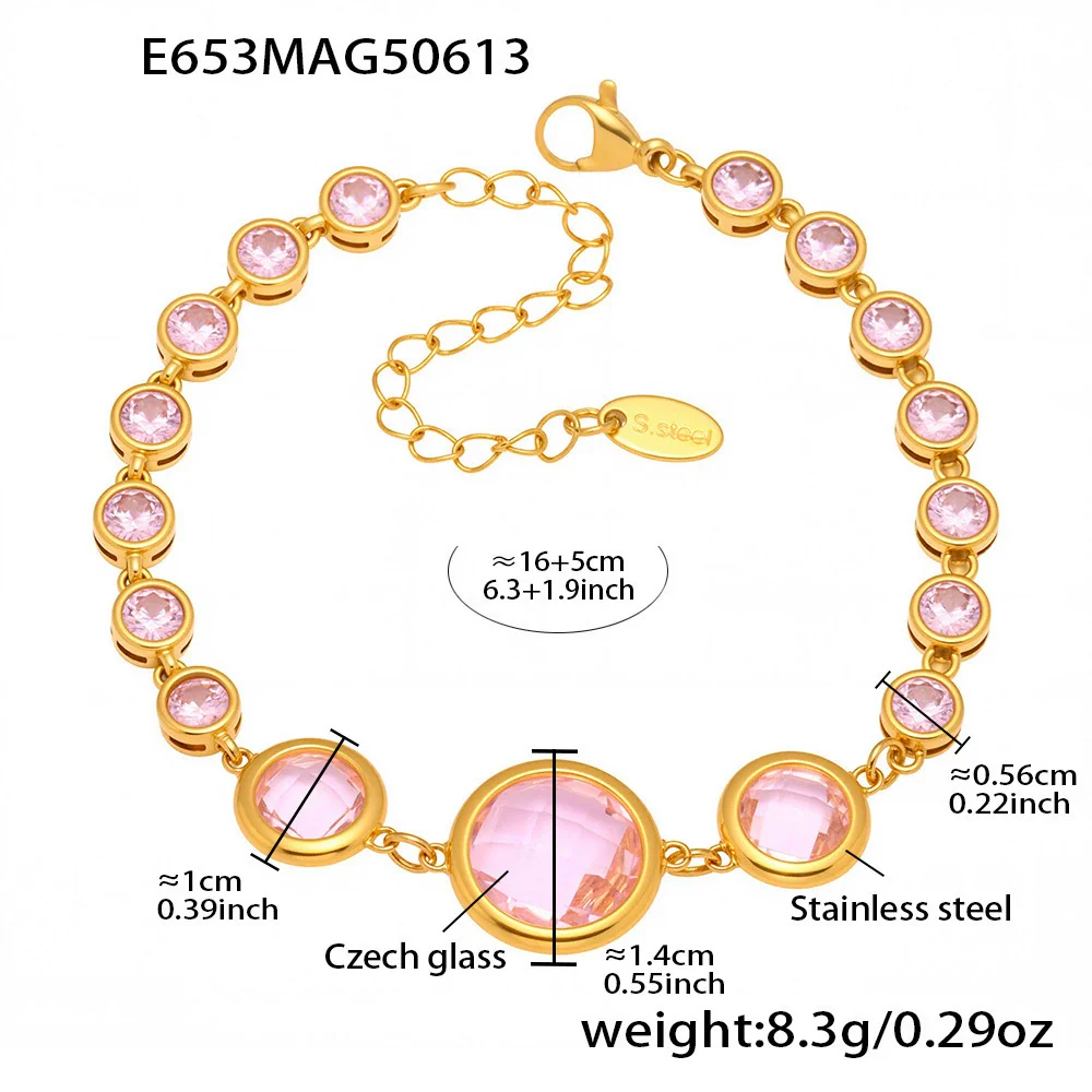 Wholesale Women's Geometric Stainless Steel Electroplated Ferris Wheel Round Faceted Czech Glass Stone 5A Zircon Full Diamond Stitching Bracelet - Image 10