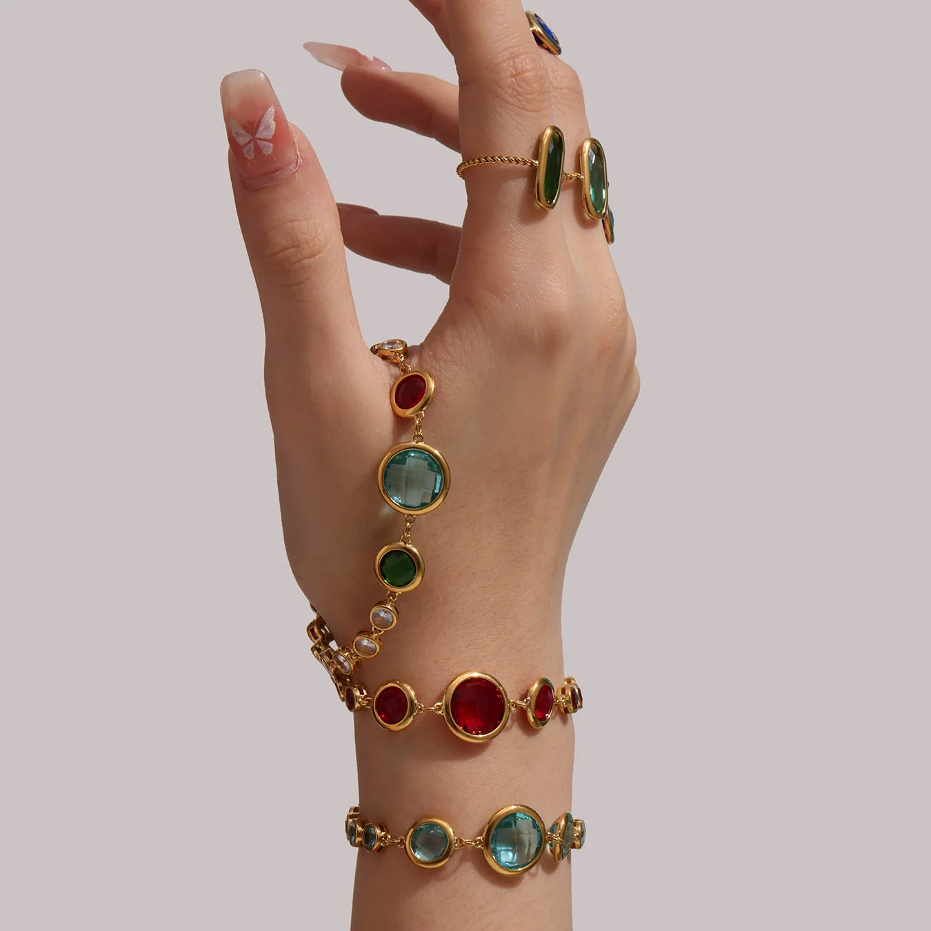 Wholesale Women's Geometric Stainless Steel Electroplated Ferris Wheel Round Faceted Czech Glass Stone 5A Zircon Full Diamond Stitching Bracelet - Image 4