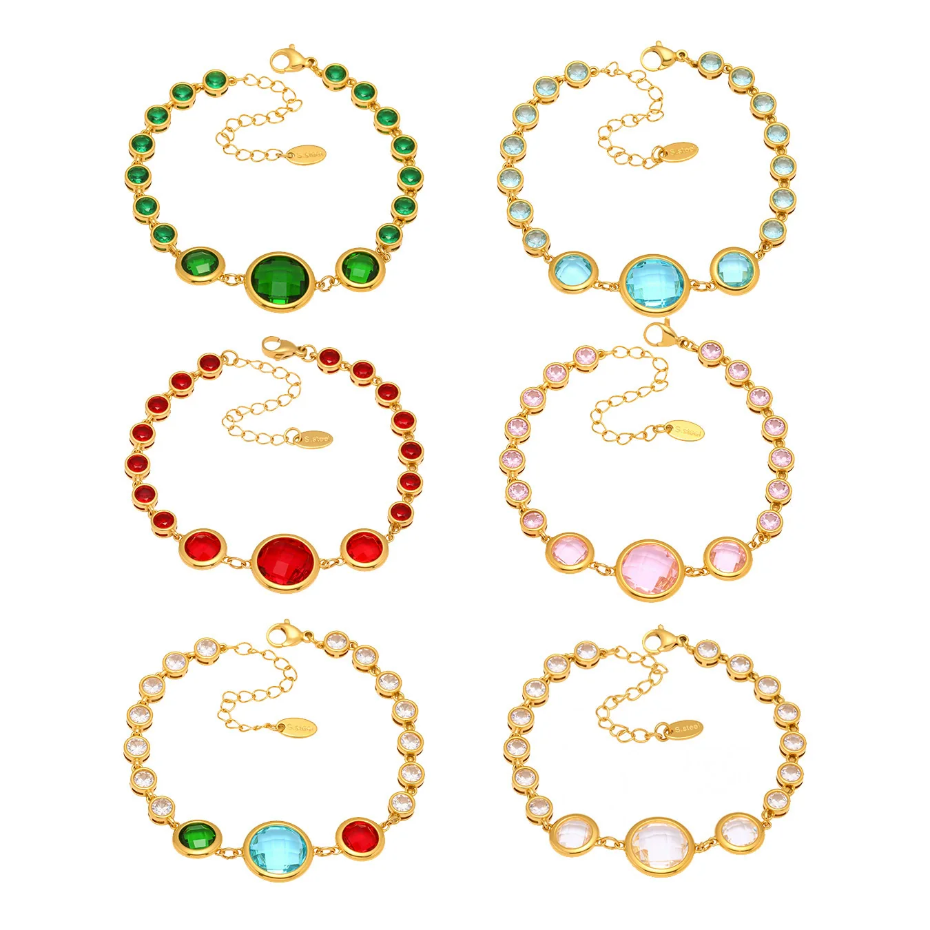 Wholesale Women's Geometric Stainless Steel Electroplated Ferris Wheel Round Faceted Czech Glass Stone 5A Zircon Full Diamond Stitching Bracelet - Image 5