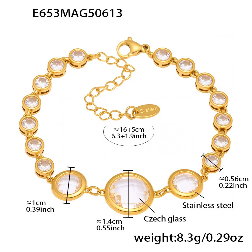 Wholesale Women's Geometric Stainless Steel Electroplated Ferris Wheel Round Faceted Czech Glass Stone 5A Zircon Full Diamond Stitching Bracelet - Image 6