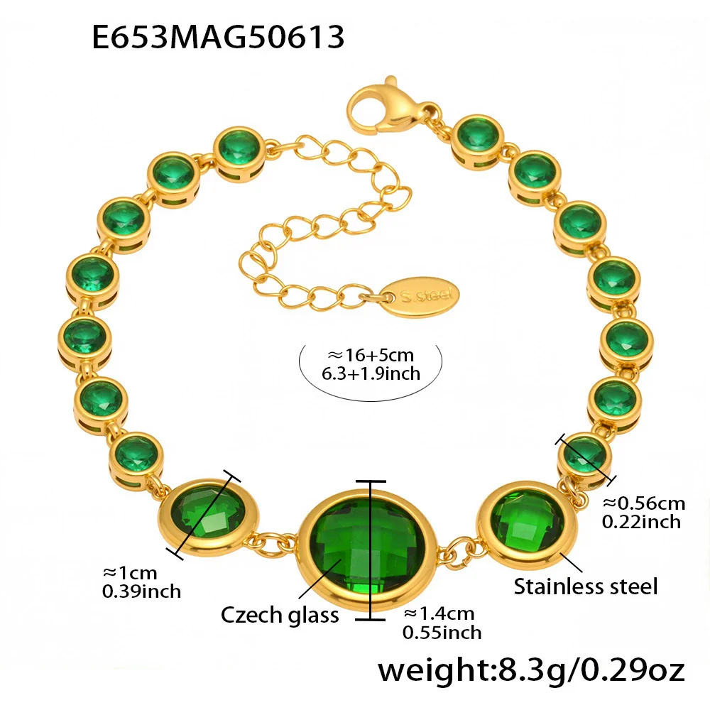 Wholesale Women's Geometric Stainless Steel Electroplated Ferris Wheel Round Faceted Czech Glass Stone 5A Zircon Full Diamond Stitching Bracelet - Image 7