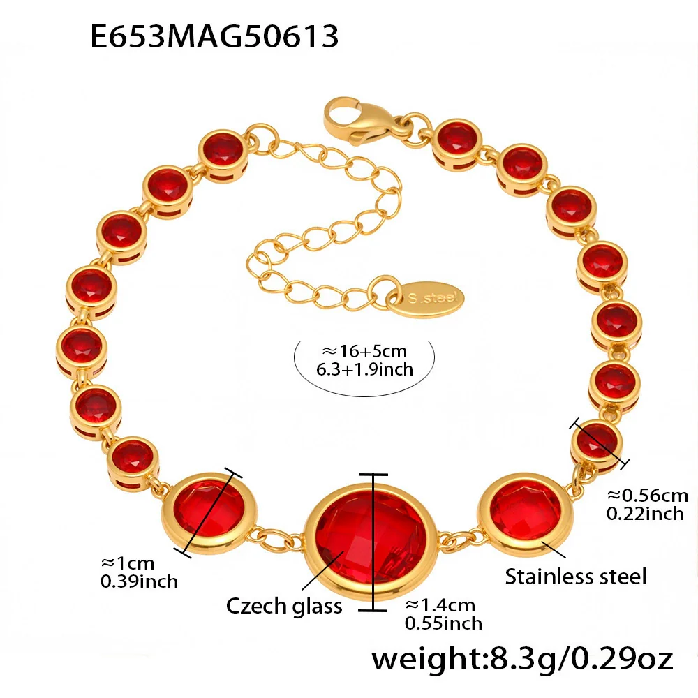 Wholesale Women's Geometric Stainless Steel Electroplated Ferris Wheel Round Faceted Czech Glass Stone 5A Zircon Full Diamond Stitching Bracelet - Image 8