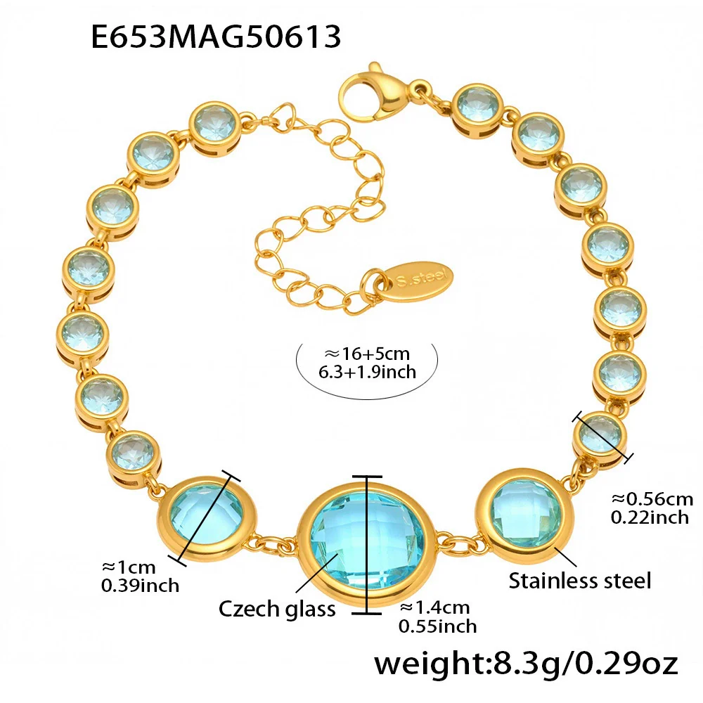 Wholesale Women's Geometric Stainless Steel Electroplated Ferris Wheel Round Faceted Czech Glass Stone 5A Zircon Full Diamond Stitching Bracelet - Image 9