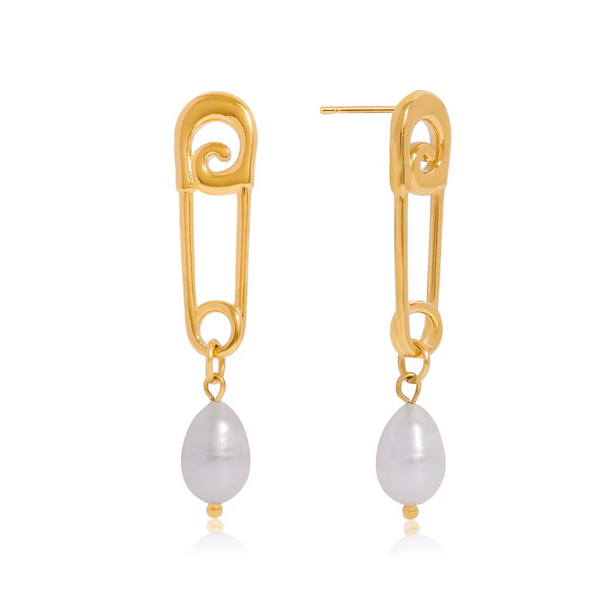 Wholesale Women's Geometric Stainless Steel Electroplated Freshwater Pearl Earrings - Image 5