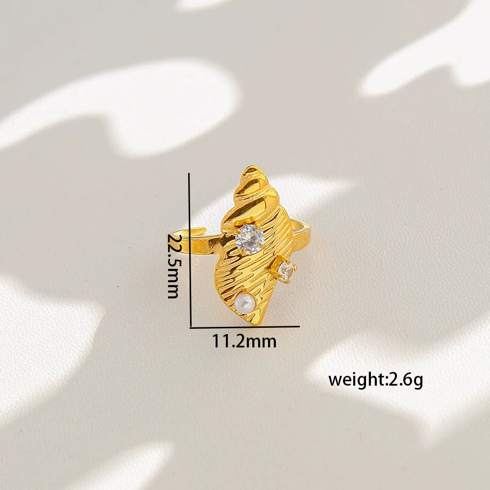Wholesale Women's Geometric Stainless Steel Electroplated Inlaid Pearl Rings - Image 7