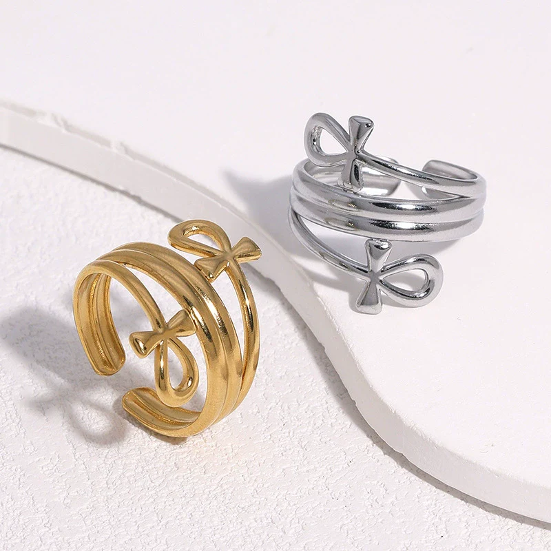 Wholesale Women's Geometric Stainless Steel Electroplated Open Ring Jewelry