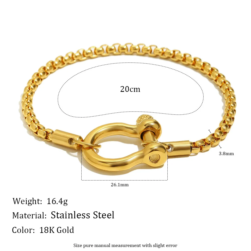 Wholesale Women's Geometric Stainless Steel Electroplated Pearl Chain Lock Pendant Bracelet